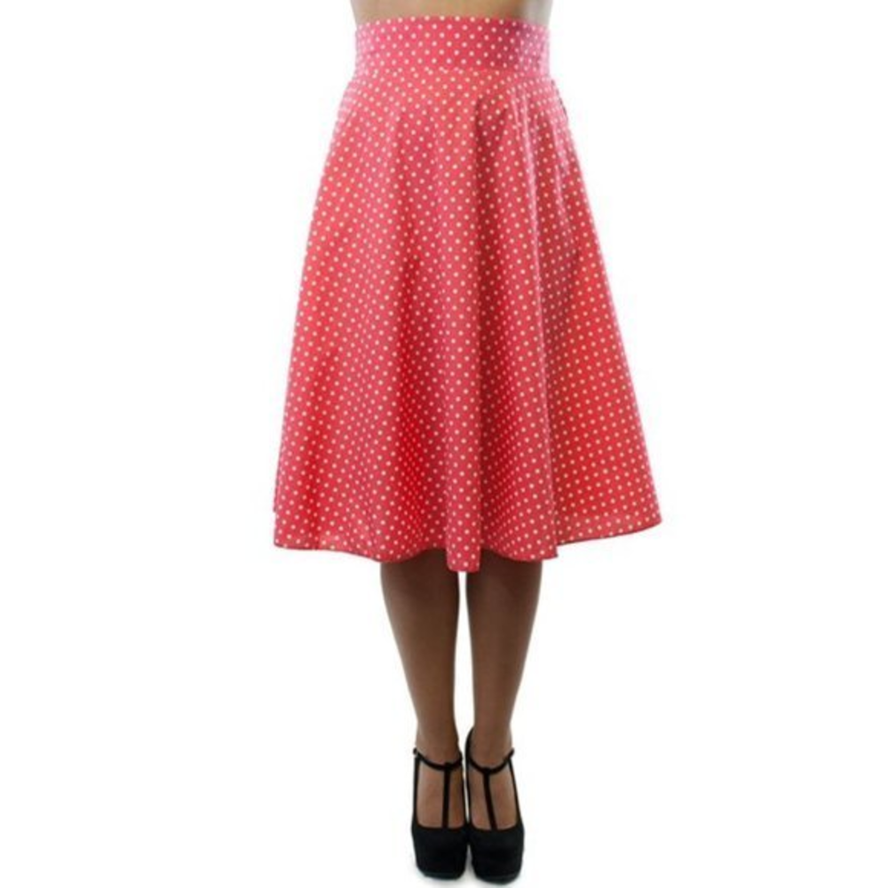 Women's Slim Fit Classic Retro‎ 1950s Floral Smock Swing Skirt in Coral